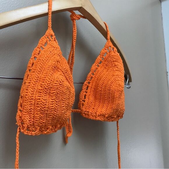 Handmade Crochet Orange Bikini Top Bralette (M/L) - Picture 4 of 6